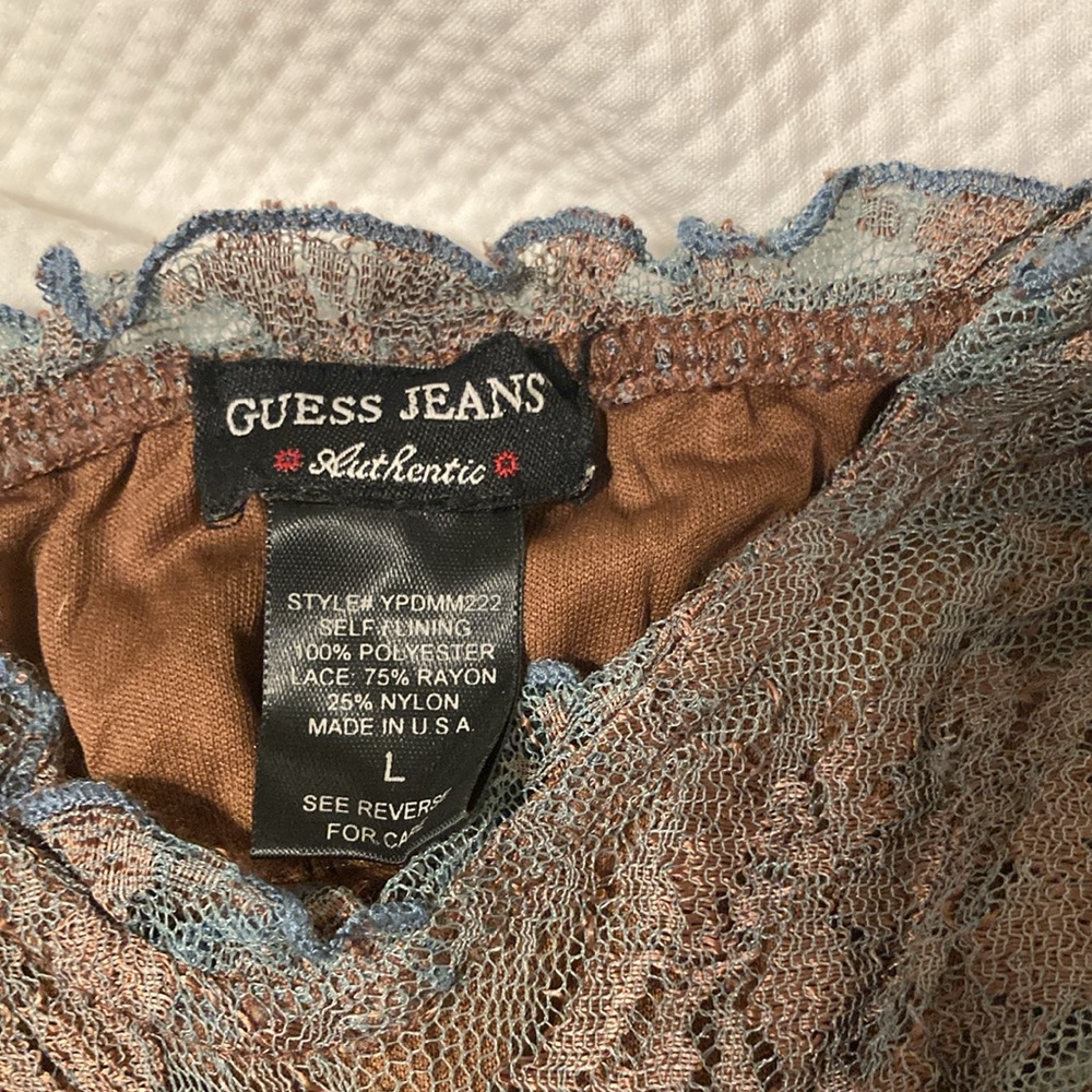 Vintage Guess Ruffled Baby Doll Dress Women's S Brown Teal Fairy Lace Y2K - Picture 9 of 10